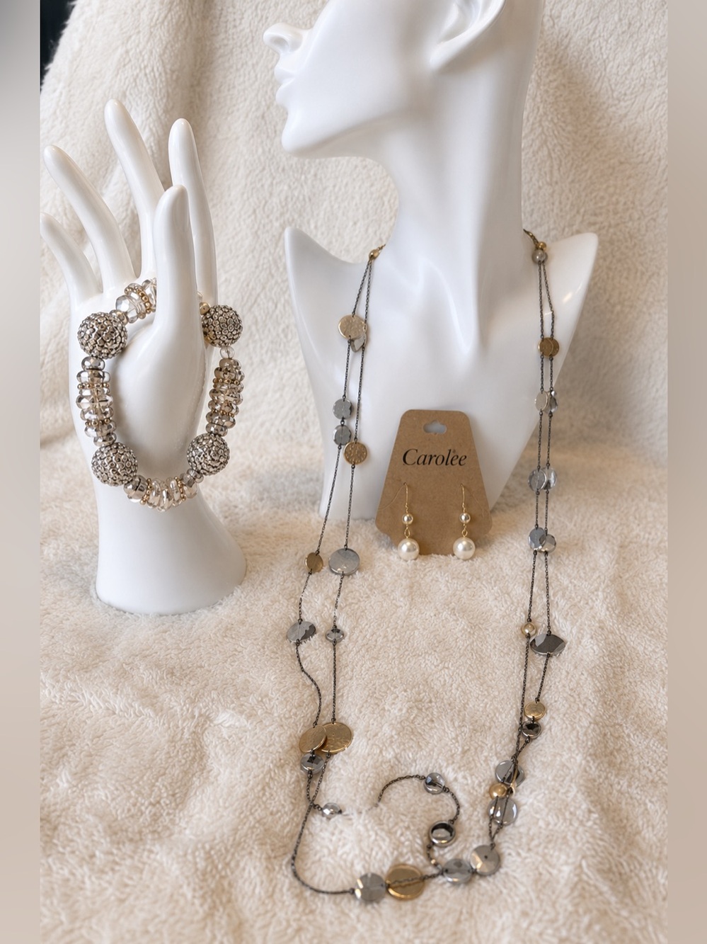 Vintage 5 Pc Lot Statement Necklaces Bracelet Carolee Earrings Silver Jewelry